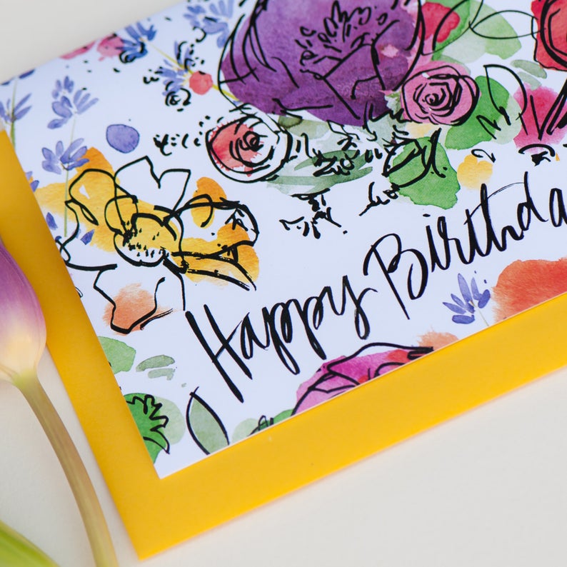 Watercolor Flowers Happy Birthday